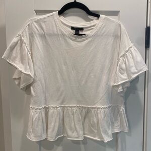 Forever 21 White Ruffle Hem Tee